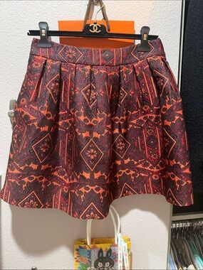 Alice + Olivia Black and Orange Brocade Skirt